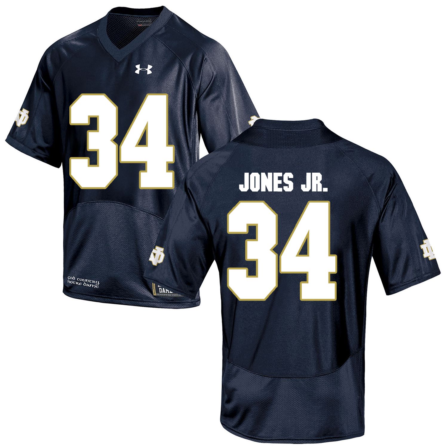 Men Norte Dame Fighting Irish #34 Jones jr Navy Blue Customized NCAA Jerseys->customized ncaa jersey->Custom Jersey